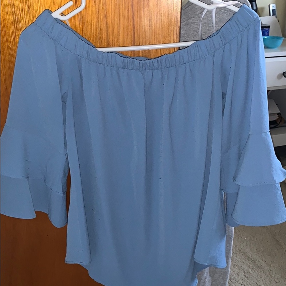 Blue Off the Shoulder Blouse